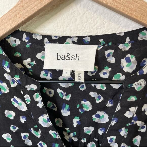 BA&SH Blake Black Leopard Printed Blouse Long Sleeve Cotton Button Front Top S - Picture 8 of 10